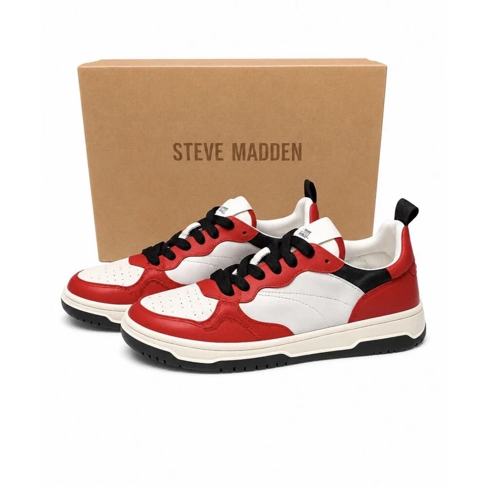 Steve Madden Women's Everlie Red White Leather Sneakers Size 9M New in Box